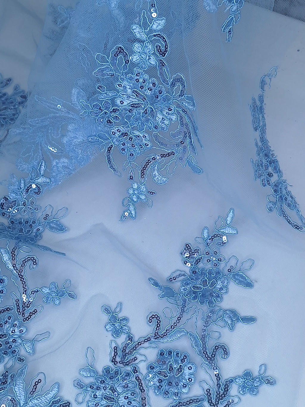 Tul bordado color azul cielo A977, ideal para vestidos de noche de boda y de XV años
