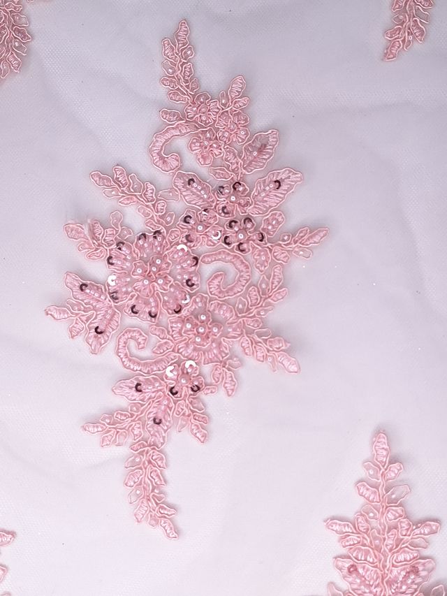 Tul bordado color rosa A948, ideal para vestidos de noche de boda y de xv años