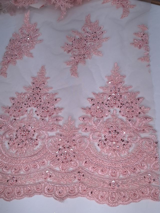Tul bordado color rosa A948, ideal para vestidos de noche de boda y de xv años