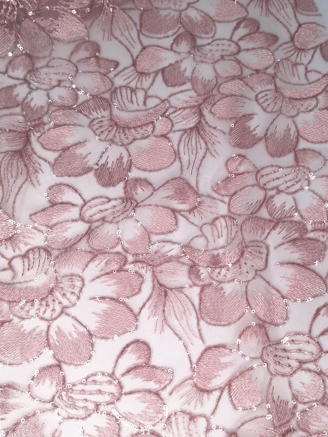 Tul bordado color rosa H087, ideal para vestidos de noche de boda y de XV años