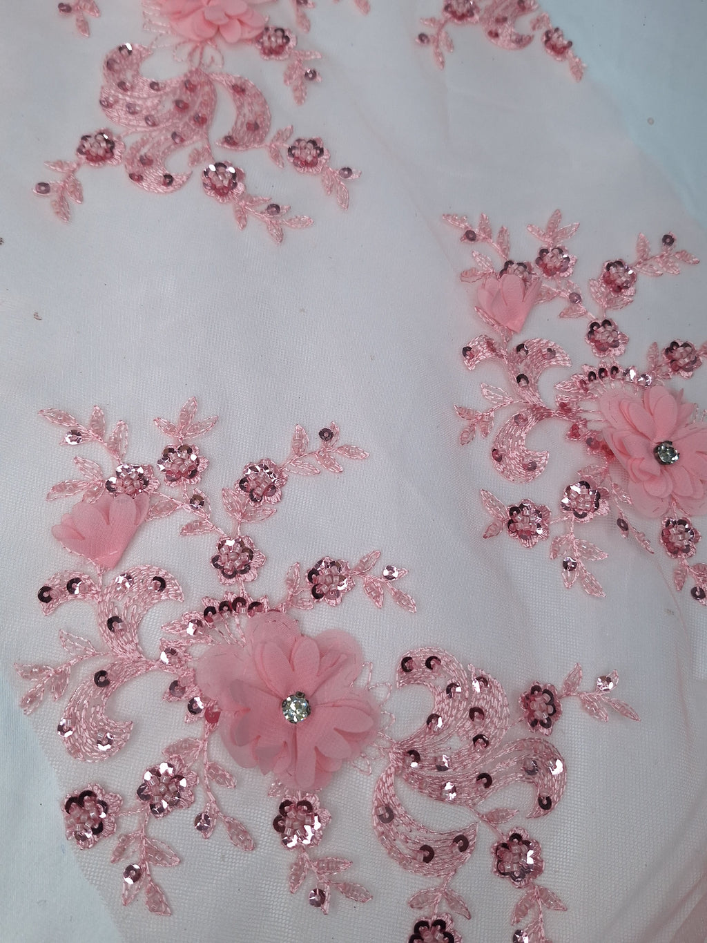 Tul bordado color rosa claro H132 para vestidos de noche, de boda y de XV años