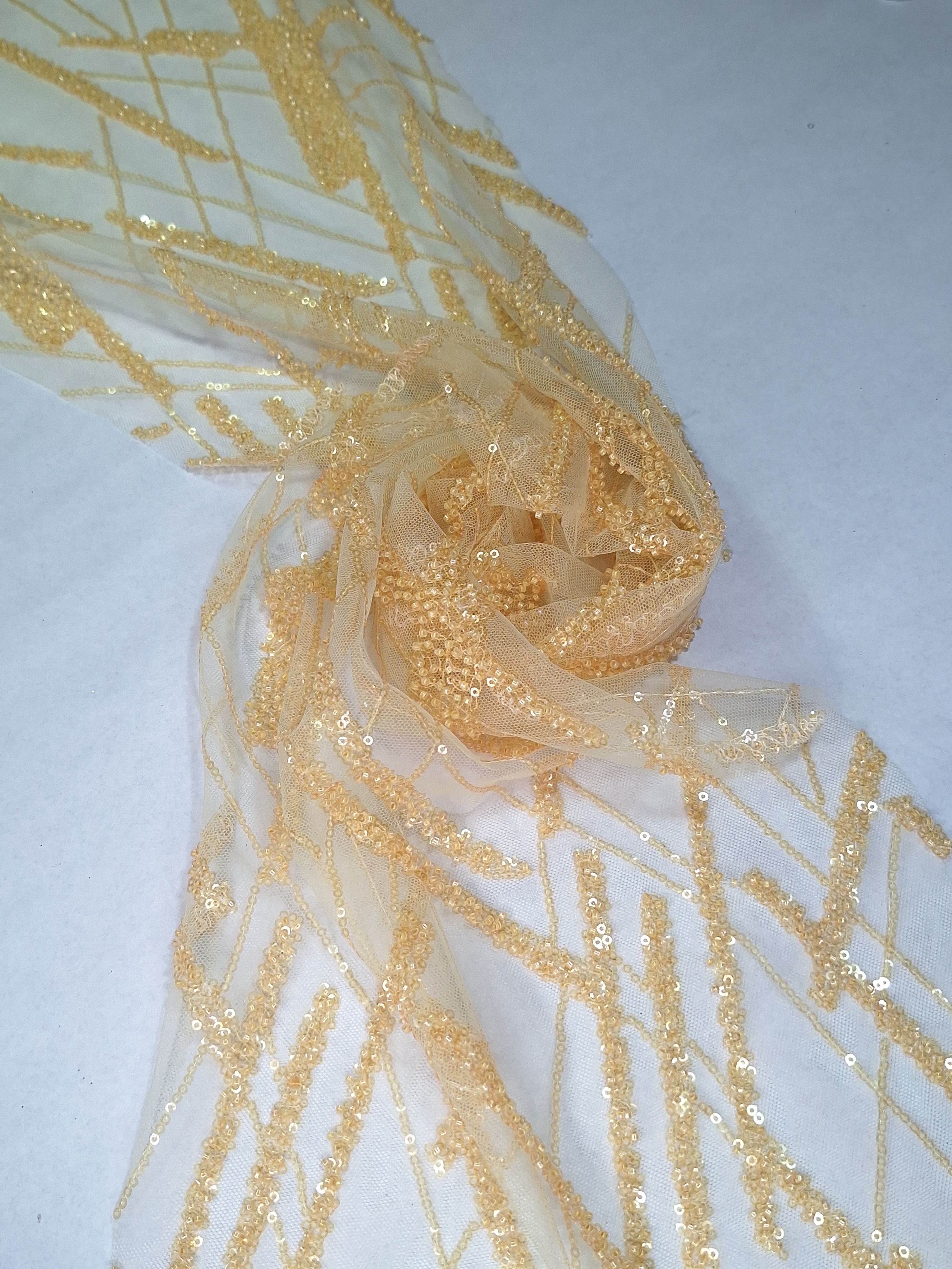 Tul bordado color oro A826, ideal para vestidos de noche de boda y de XV años