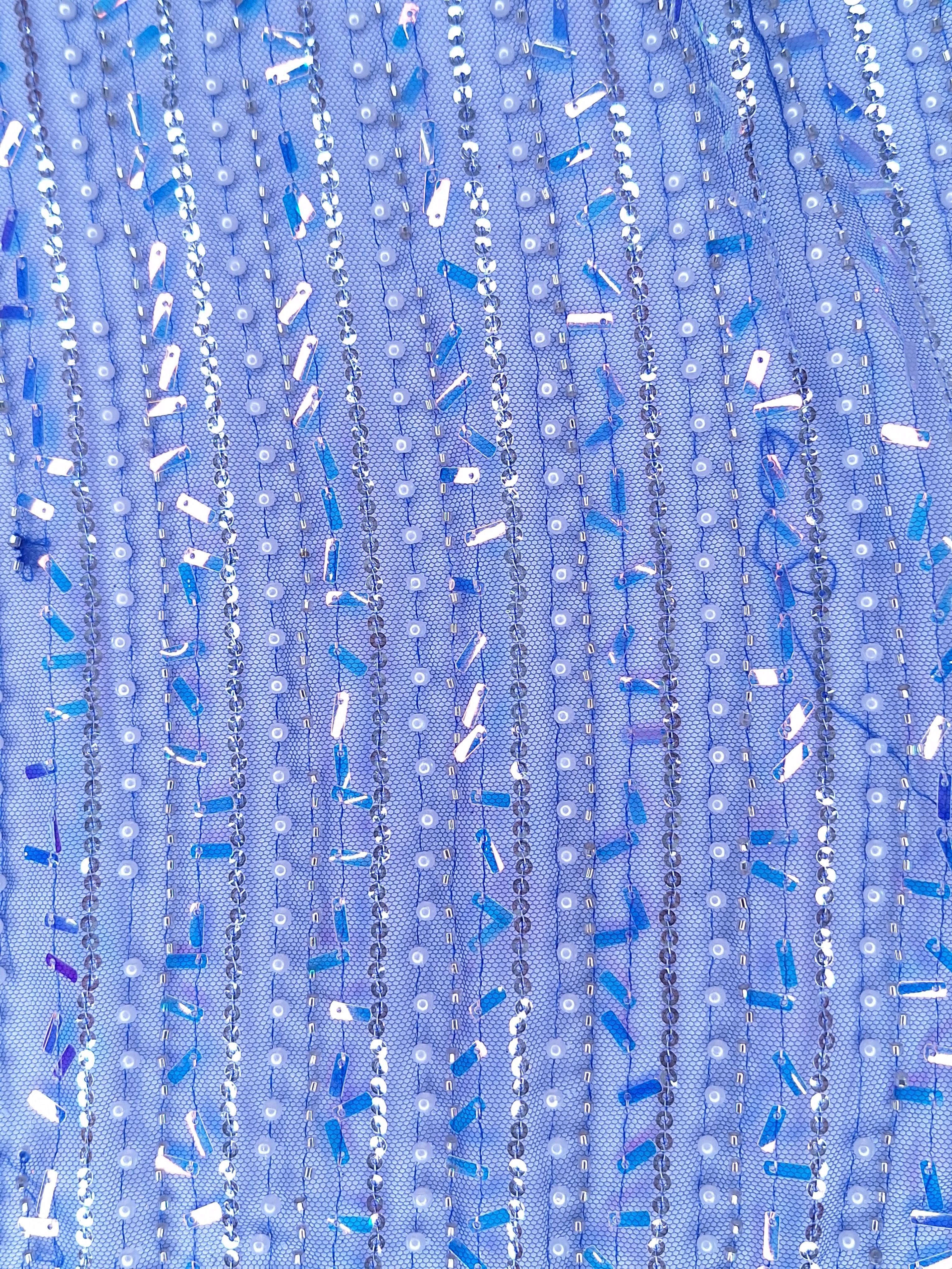 Tul bordado color azul rey H122, ideal para vestidos de noche de boda y de XV años