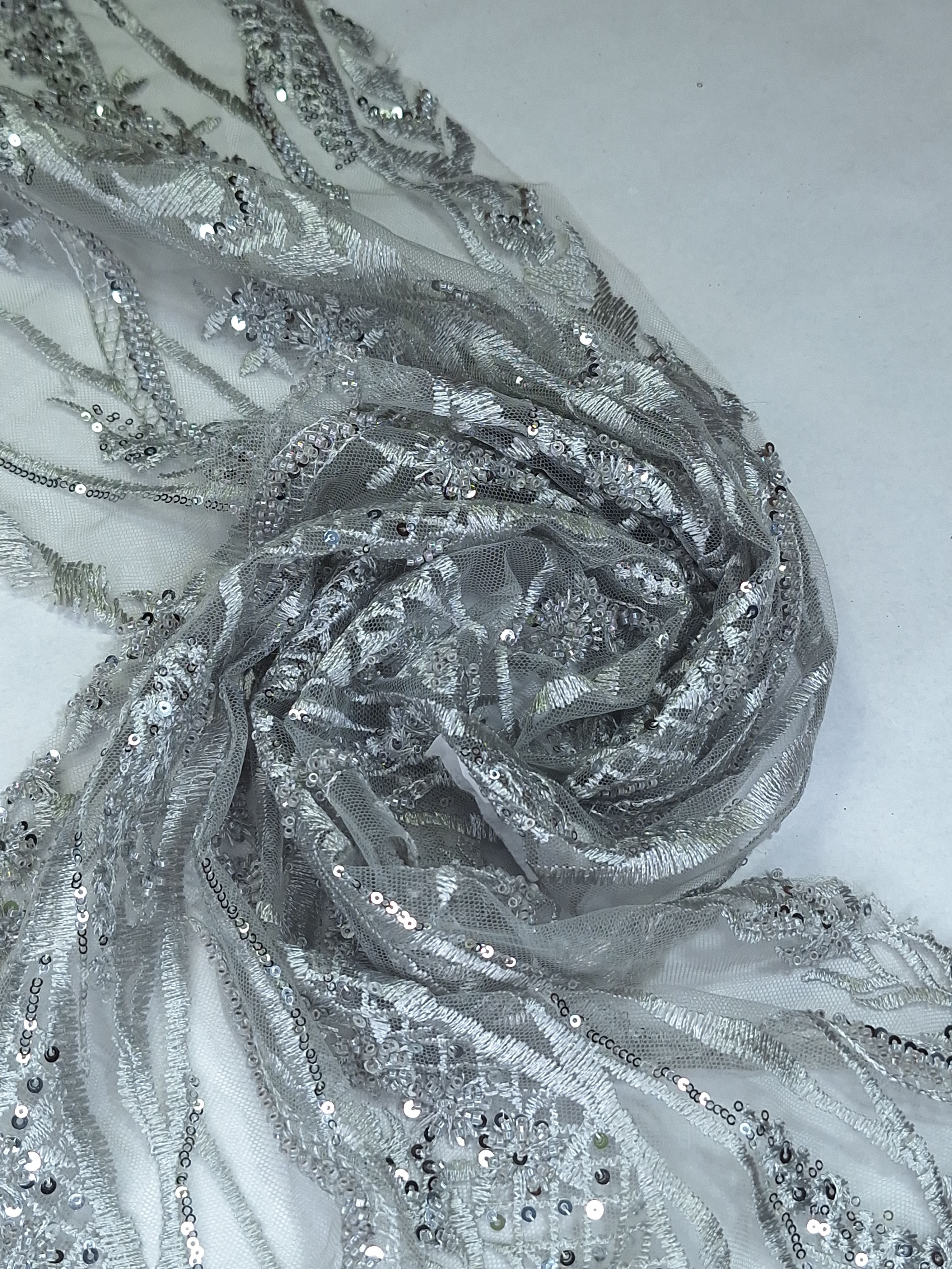 Tul bordado color gris A951, ideal para vestidos de noche de boda y de XV años
