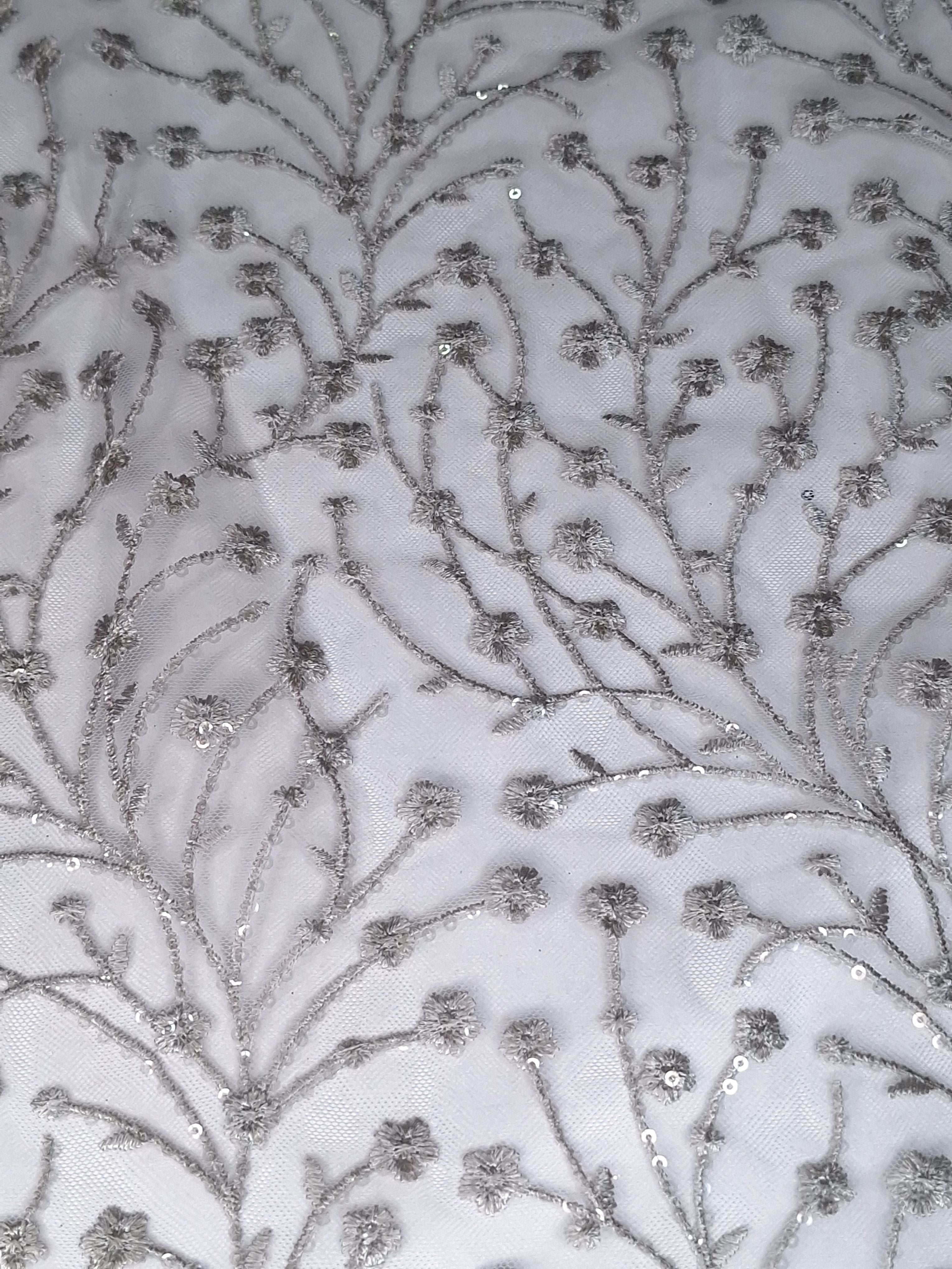 Tul bordado color plata H080, ideal para vestidos de noche de boda y de XV años