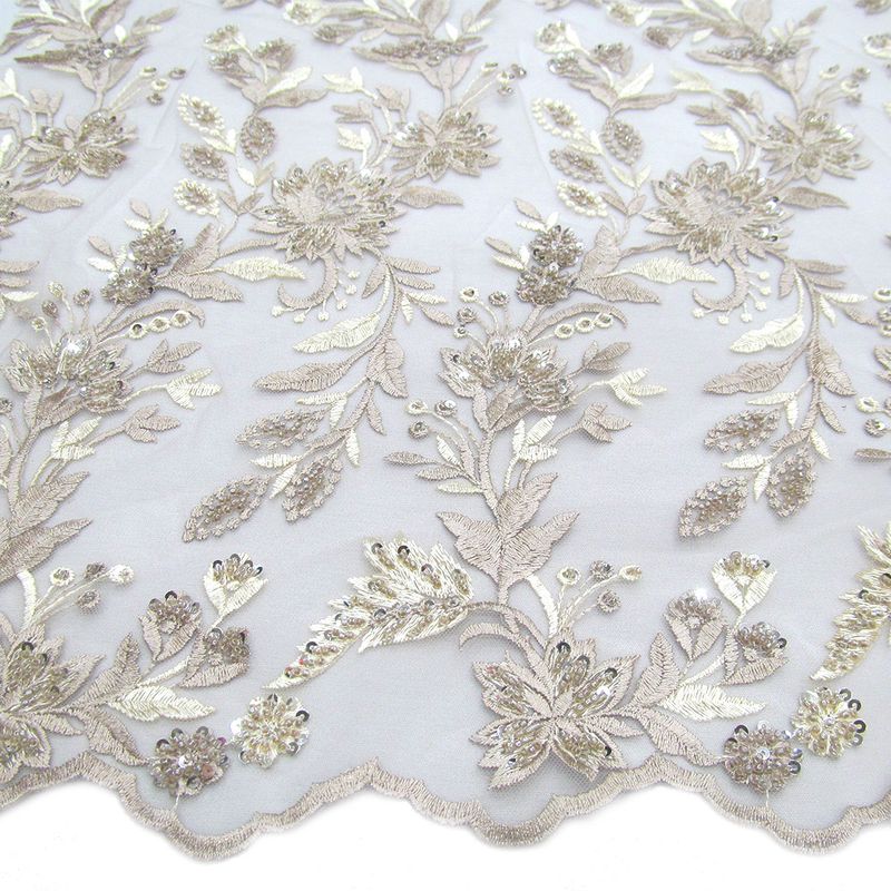 Tul bordado color beige A799, ideal para vestidos de noche de boda y de XV años