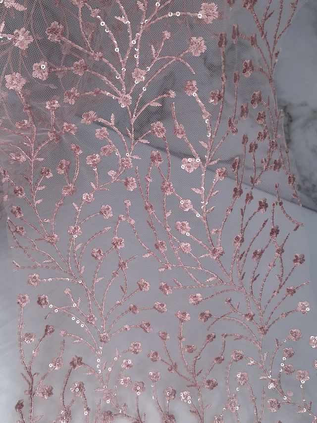 Tul bordado color rosa H080, ideal para vestidos de noche de boda y de XV años