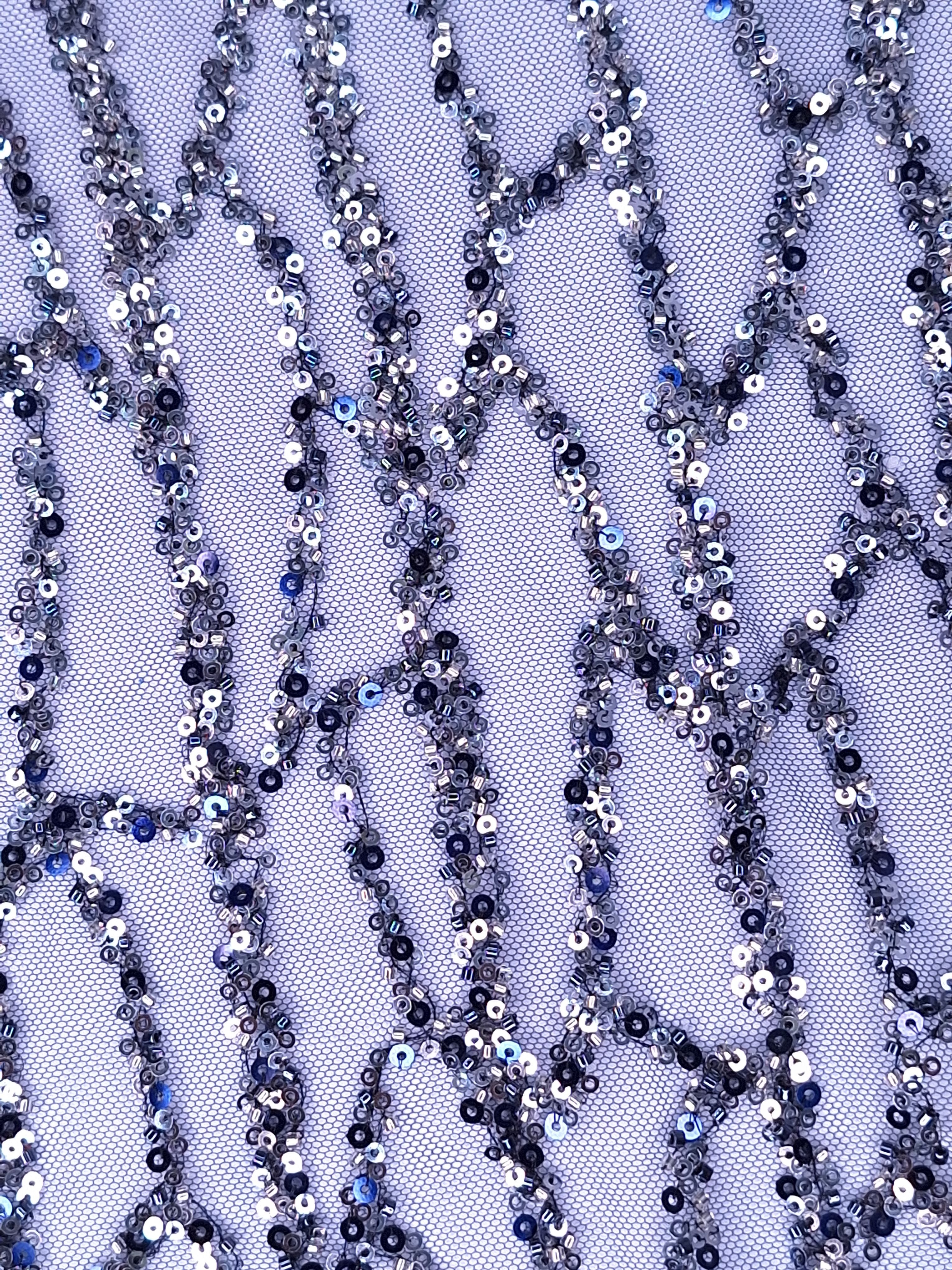 Tul bordado color azul marino A942, ideal para vestidos de noche de boda y de XV años
