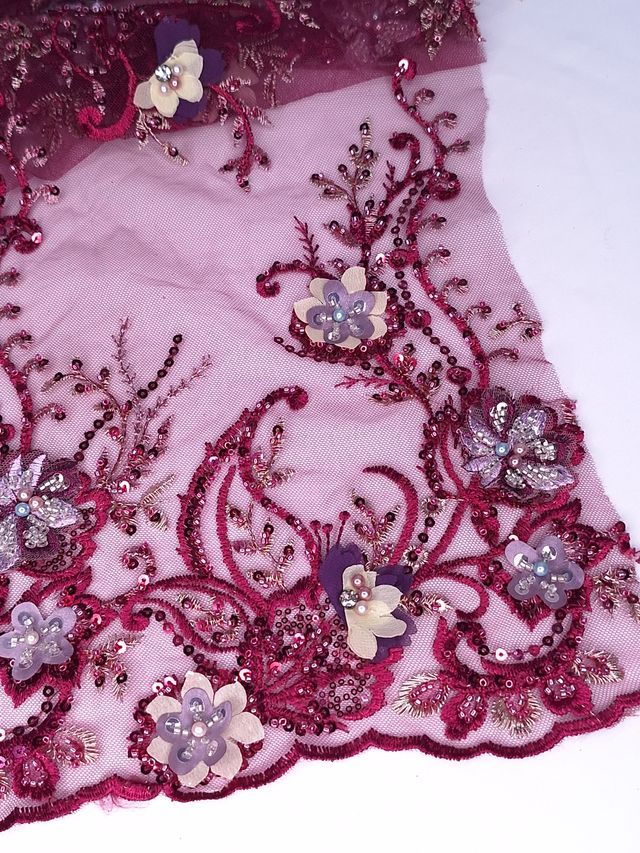 Tul bordado color morado A974, ideal para vestidos de noche de boda y de XV años
