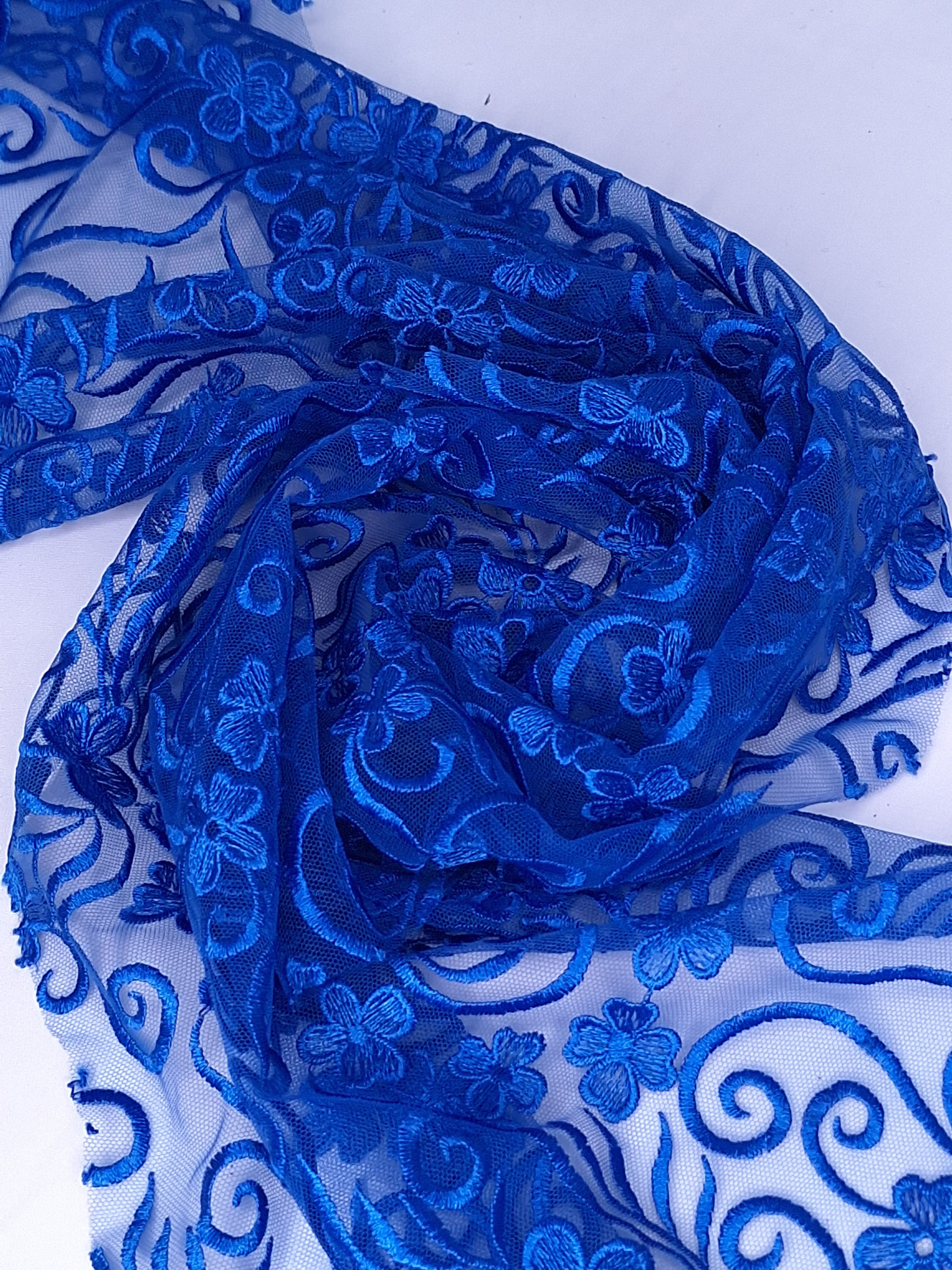 Tul bordado color azul rey A953, ideal para vestidos de noche de boda y de XV años
