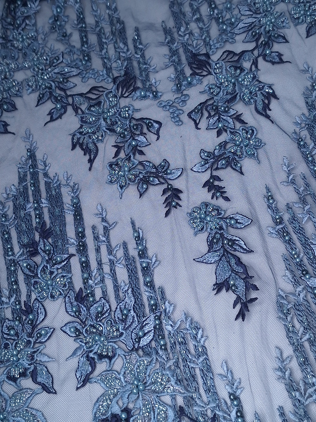 Tul bordado color azul A867, ideal para vestidos de noche de boda y de XV años