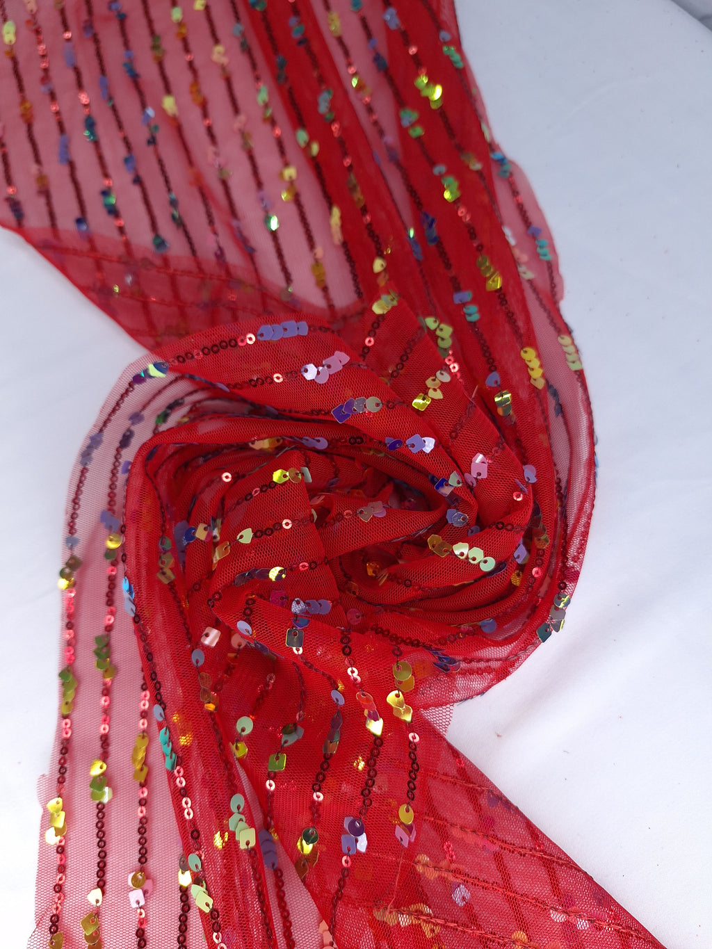 Tul bordado color rojo H077, ideal para vestidos de noche de boda y de XV años