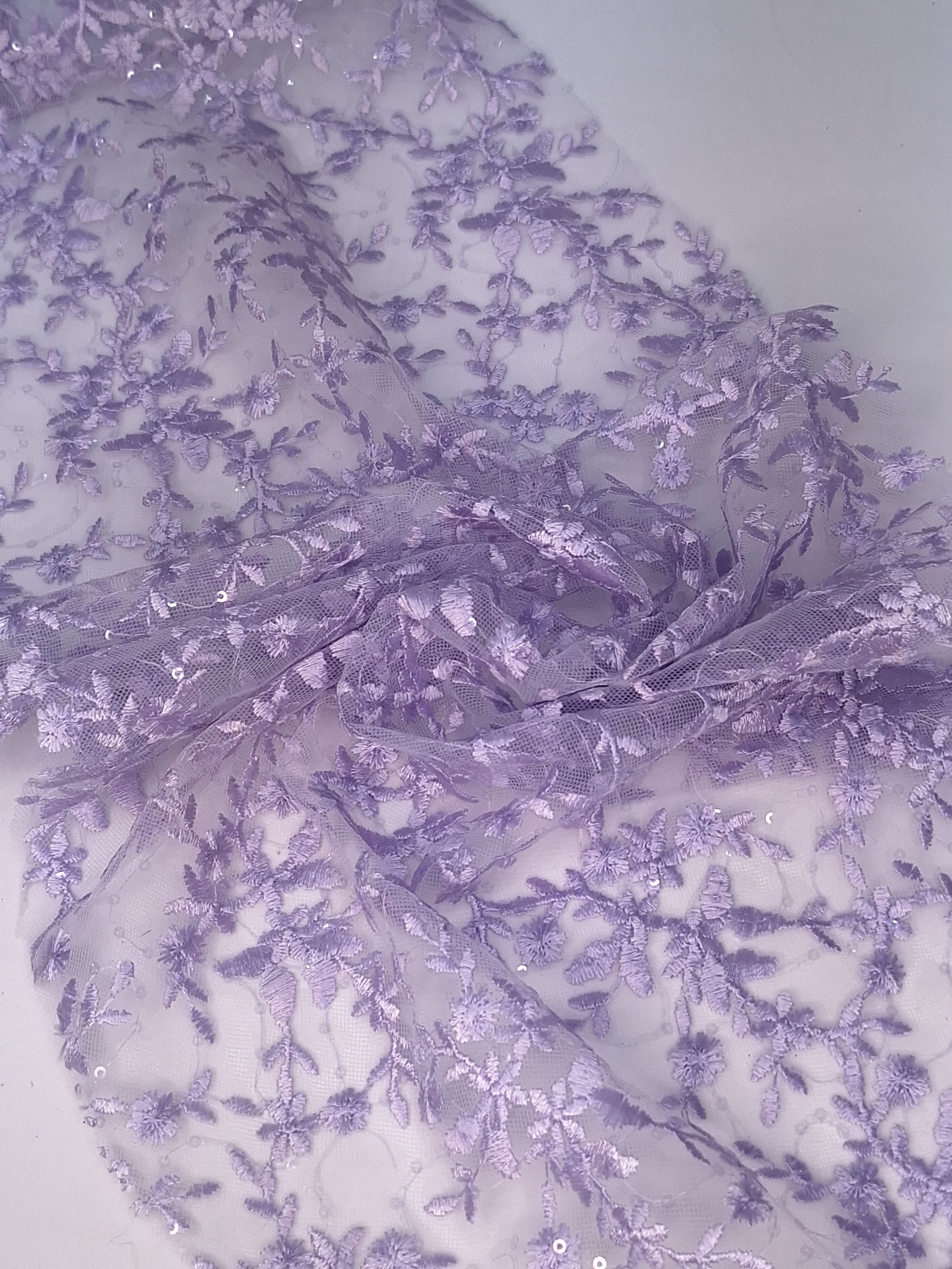Tul bordado color lila claro H081, ideal para vestidos de noche de boda y de XV años