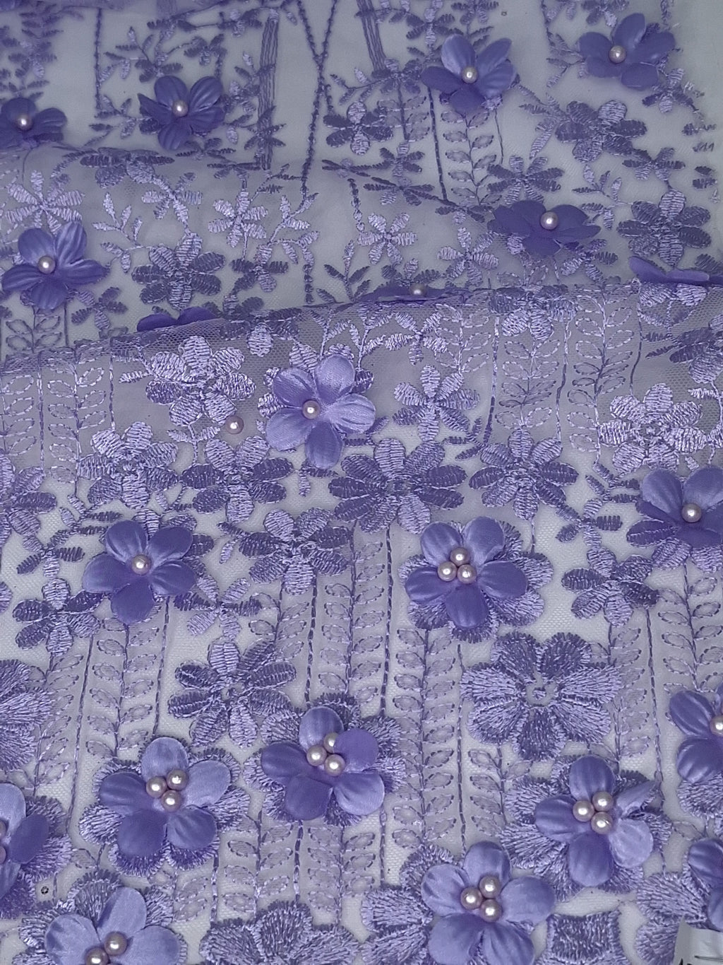 Tul bordado color lila claro A928, ideal para vestidos de noche de boda y de XV años