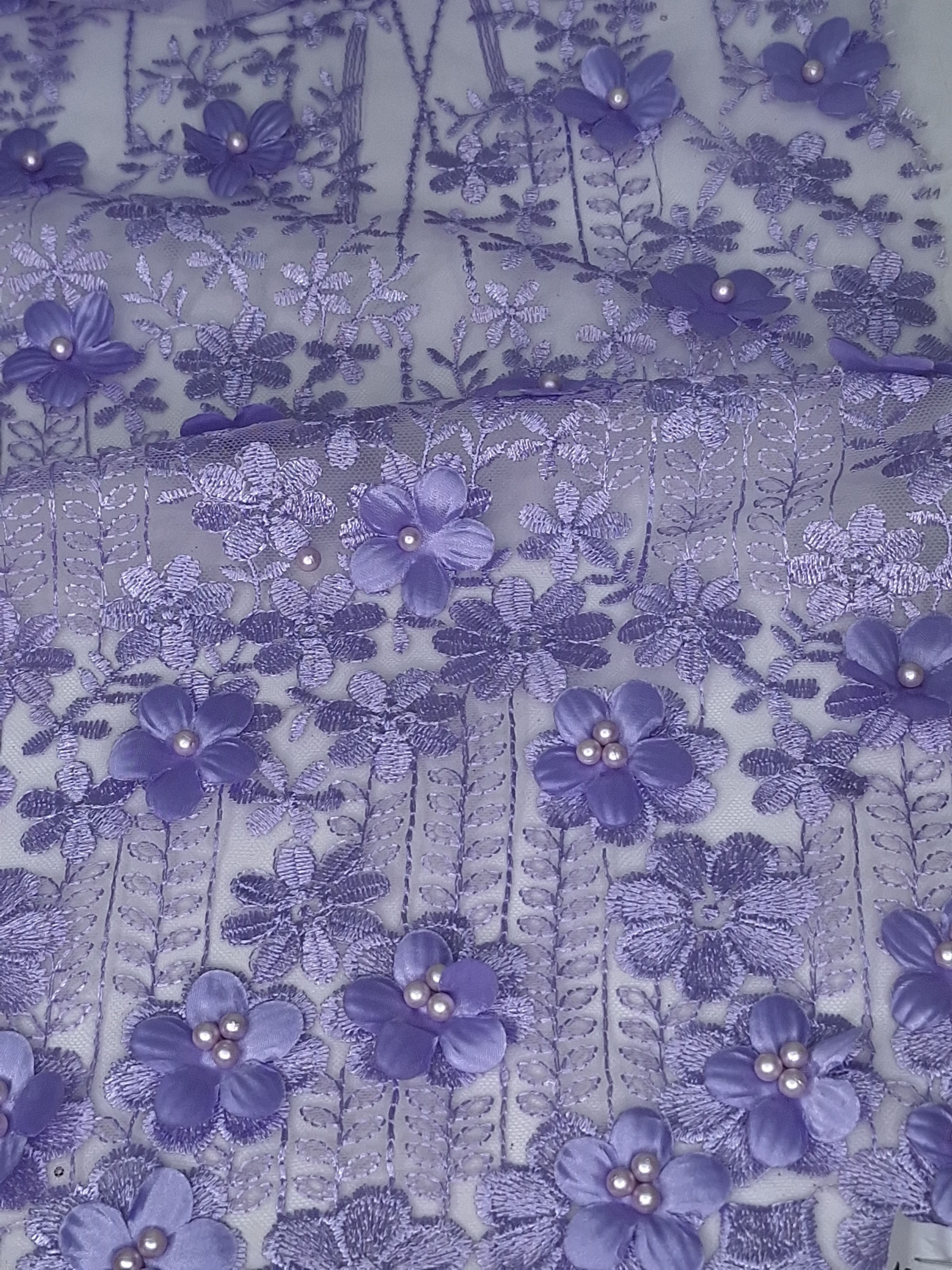Tul bordado color lila claro A928, ideal para vestidos de noche de boda y de XV años