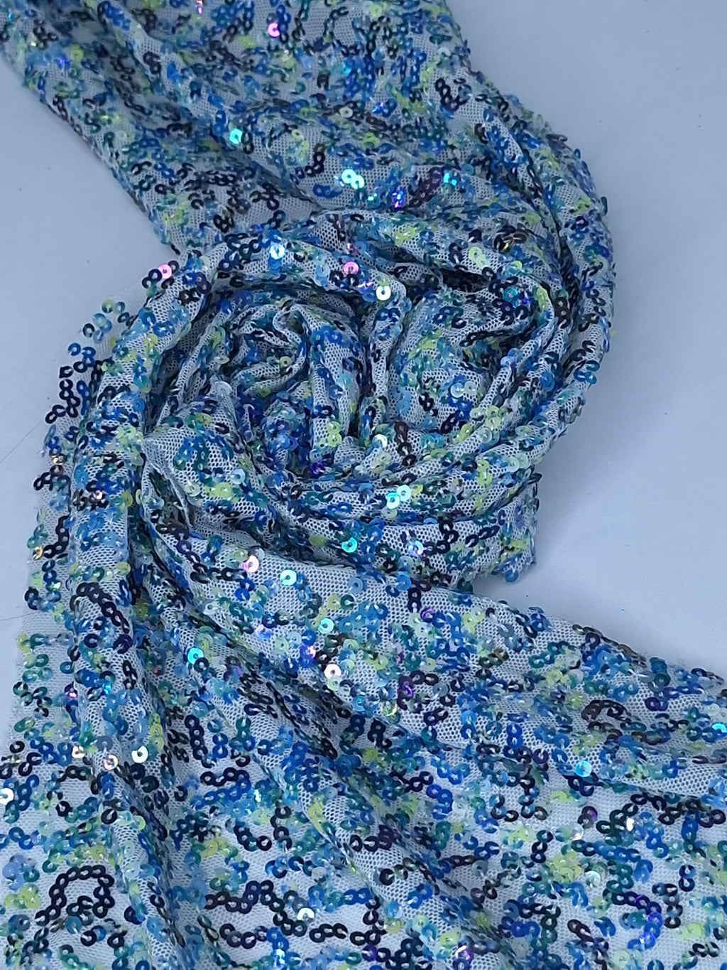 Tul bordado color azul A914, ideal para vestidos de noche de boda y de XV años