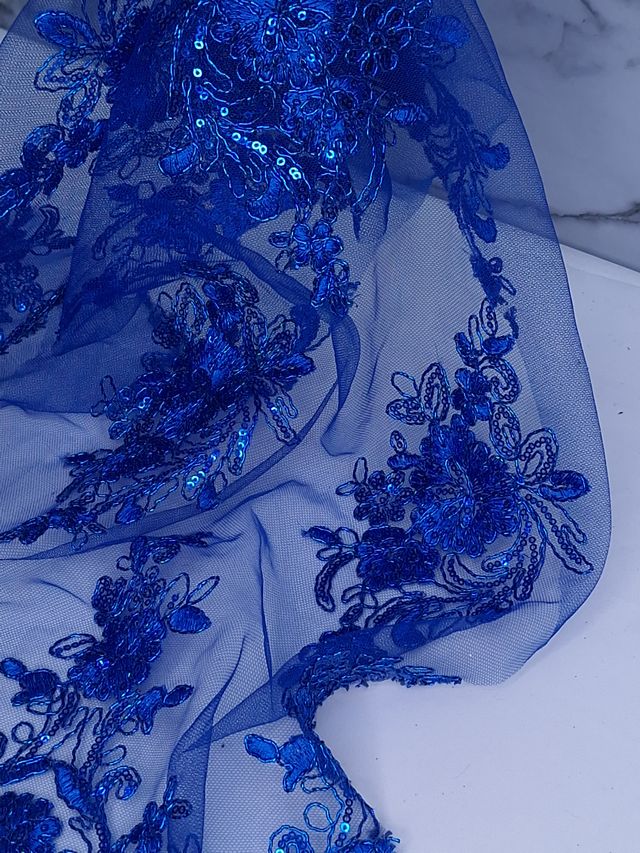 Tul bordado color azul rey A977 ideal para vestidos de noche de boda y de XV años