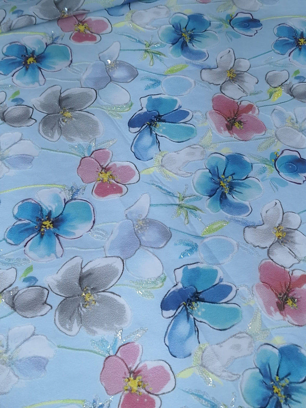Tul bordado color azul H225, ideal para vestidos de noche de boda y de XV años