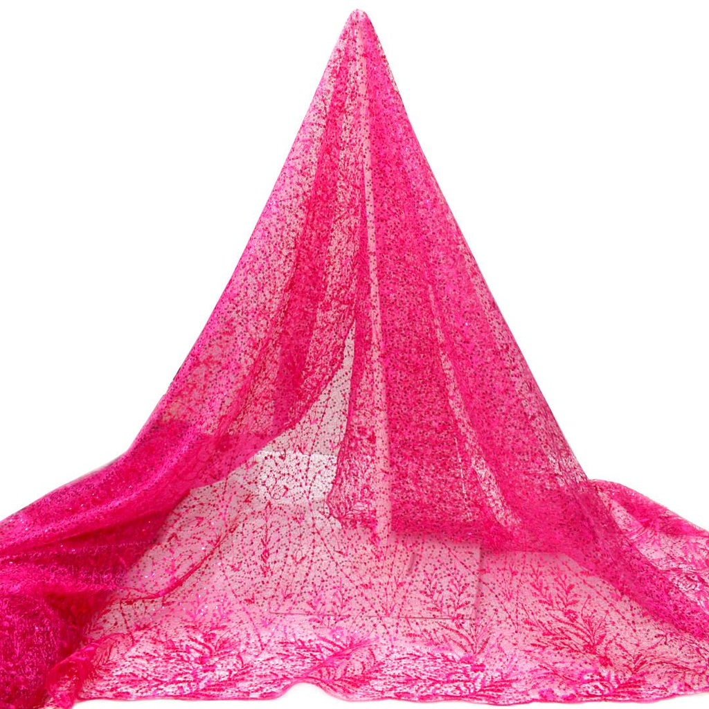 Tul bordado color fiusha A845, ideal para vestidos de noche de boda y de XV años