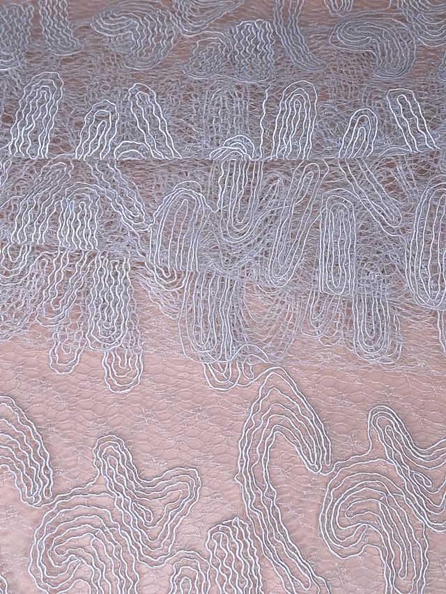 Tul bordado color hueso A164, ideal para vestidos de noche de boda y de XV años