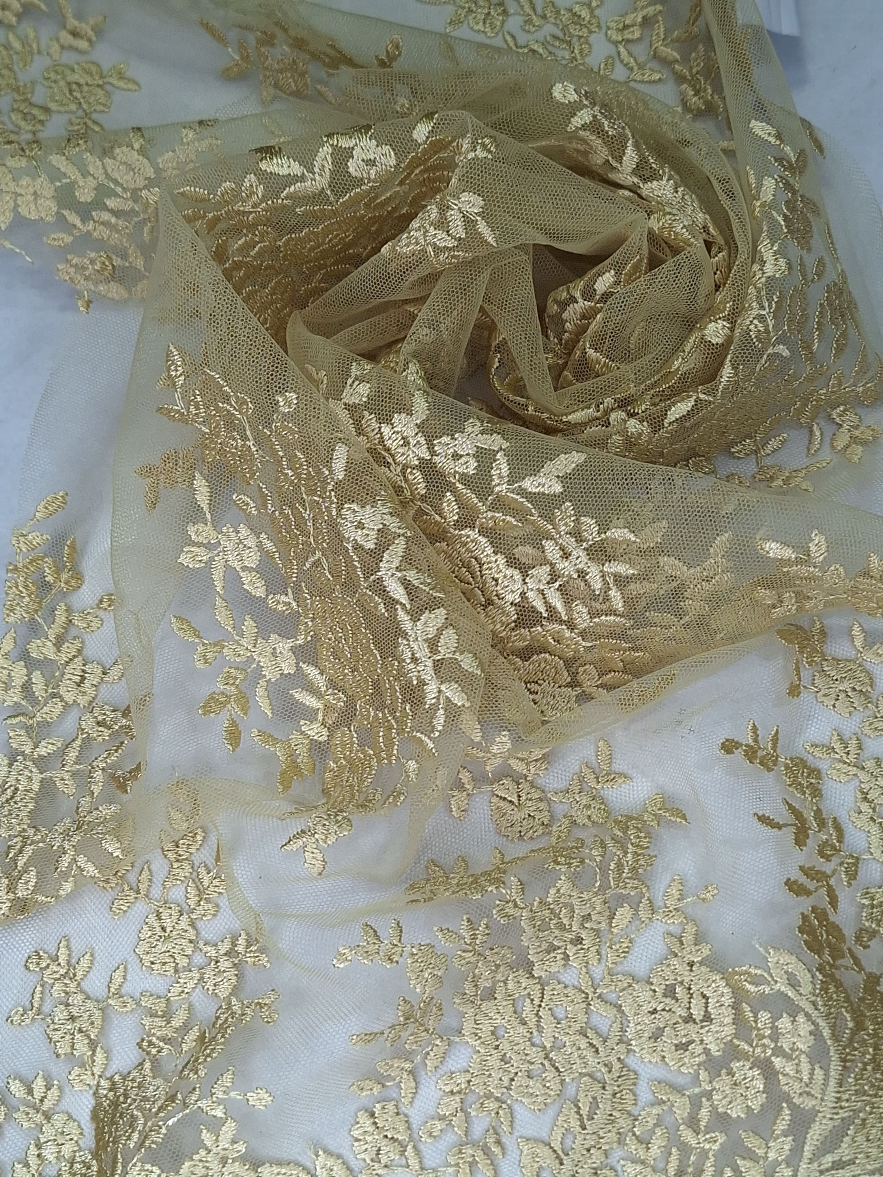 Tul bordado color oro A954, ideal para vestidos de noche de boda y de XV años