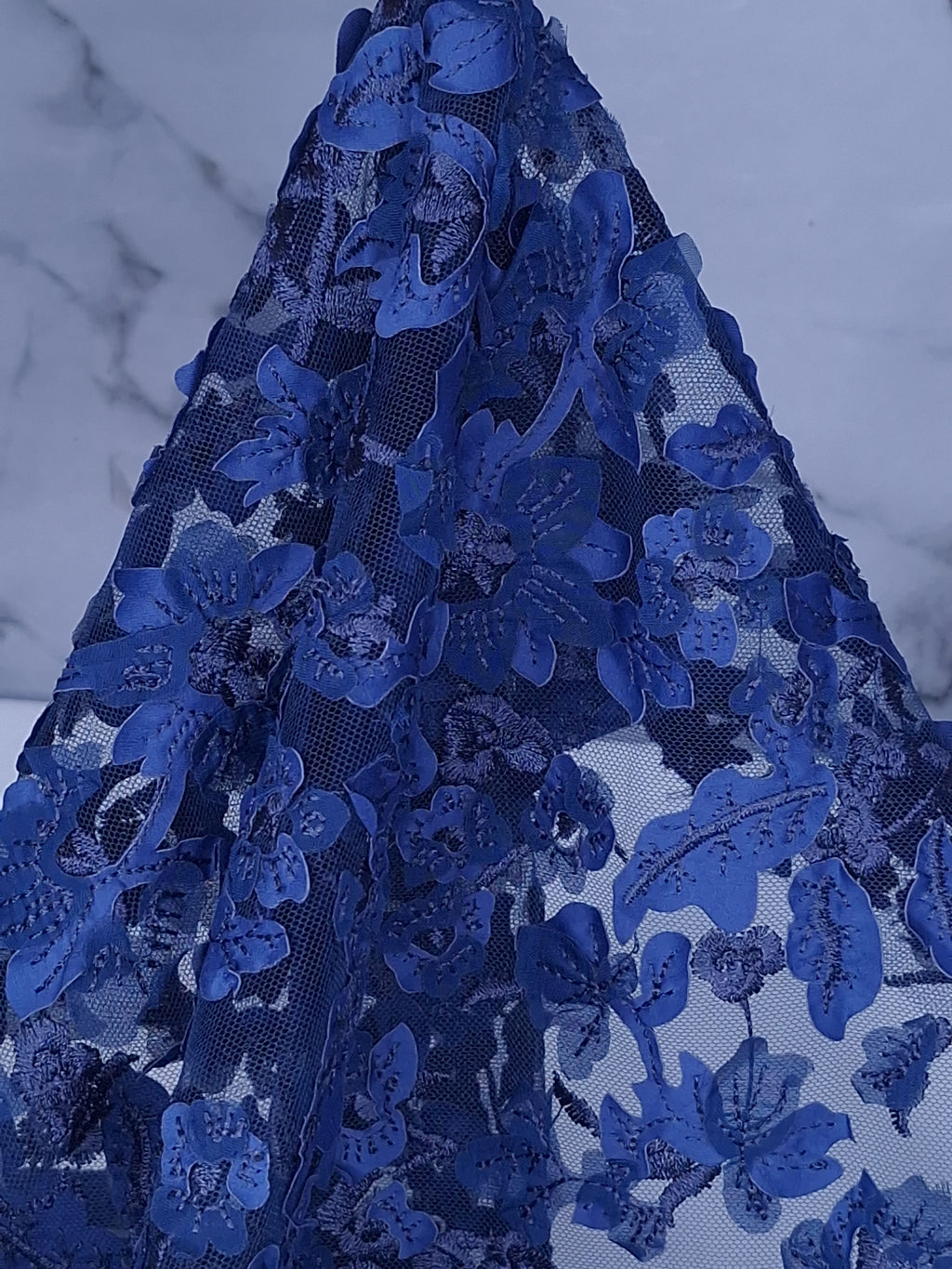 Tul bordado color azul marino A615, ideal para vestidos de noche de boda y de XV años