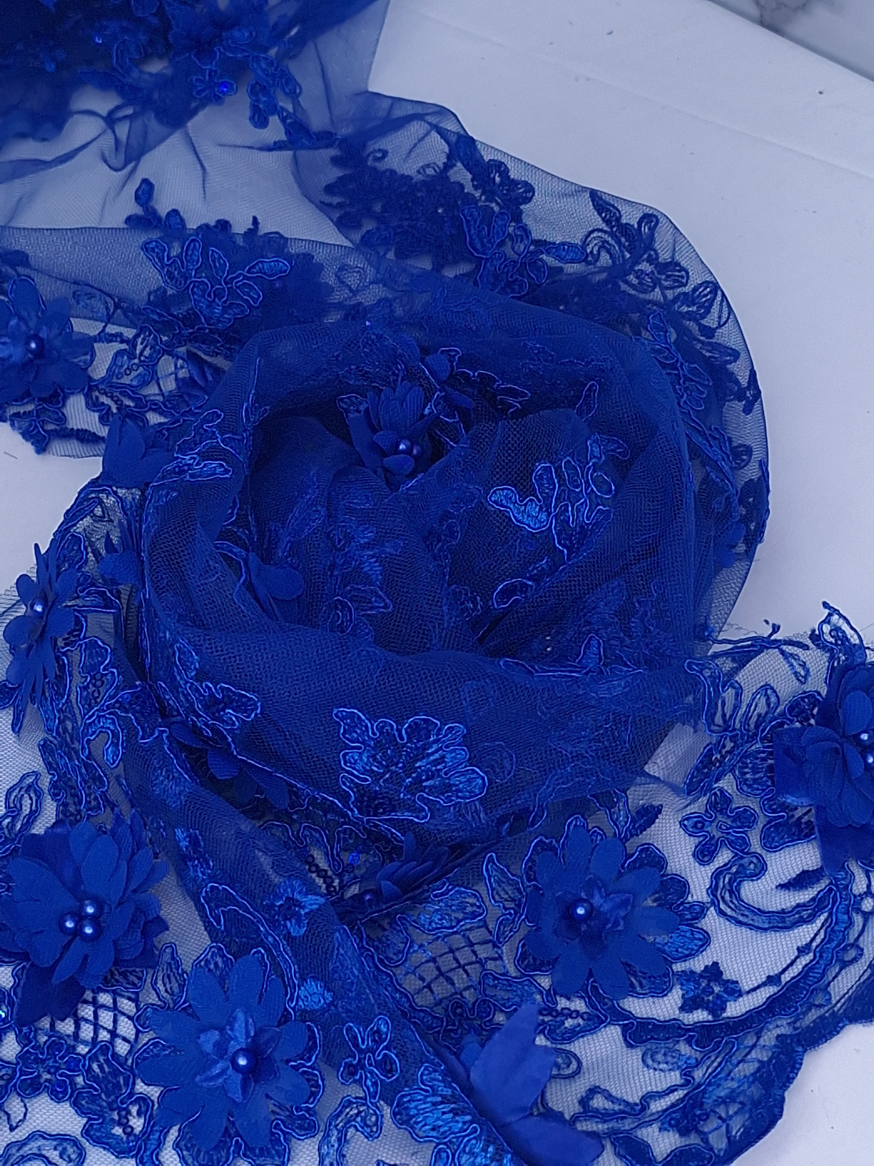 Tul bordado color azul rey H133, ideal para vestidos de noche de boda y de ceremonia