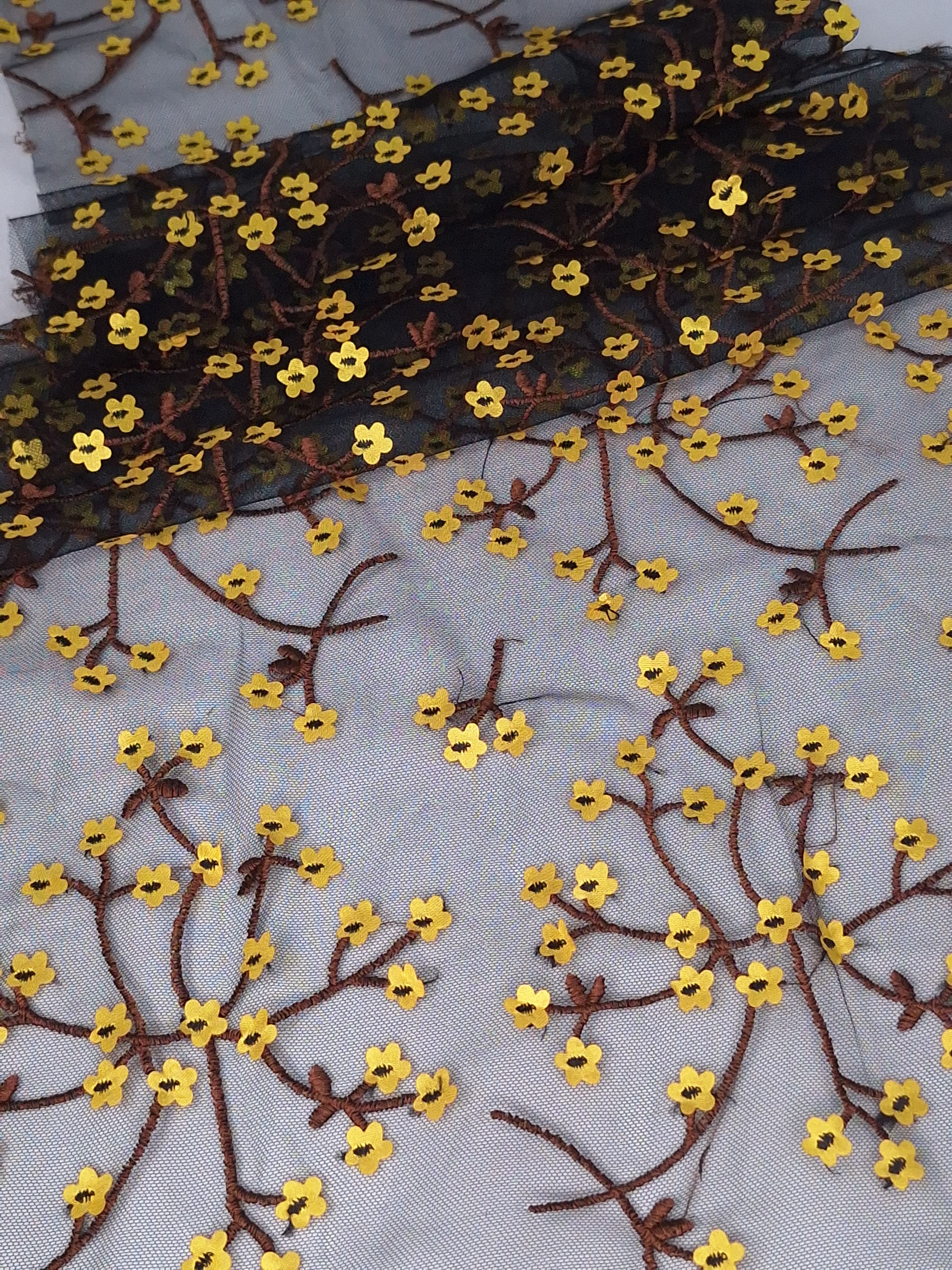 Tul bordado color amarillo A621, ideal para vestidos de noche de boda y de XV años