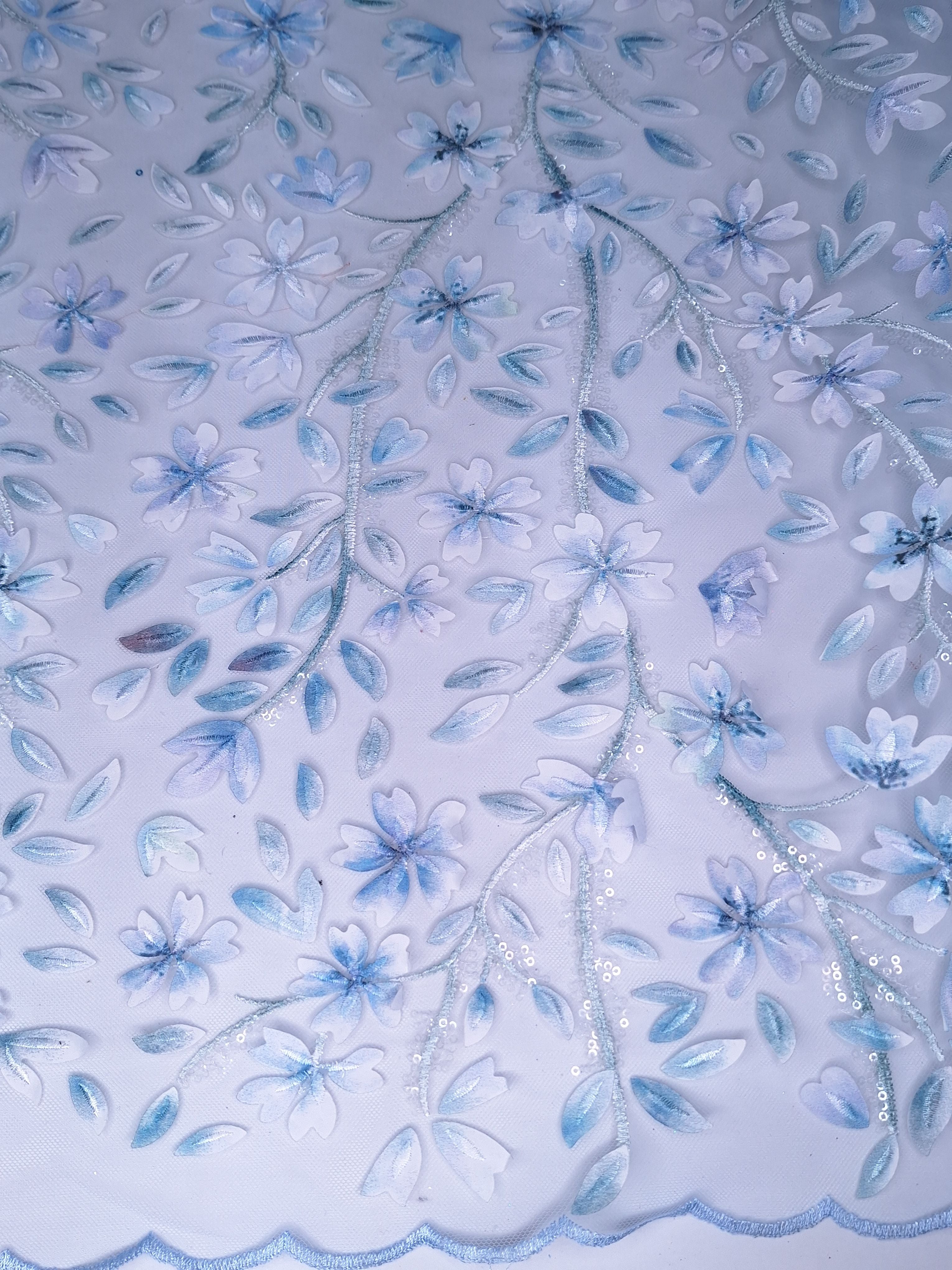 Tul bordado color cielo HH089, ideal para vestidos de noche de boda y de XV años