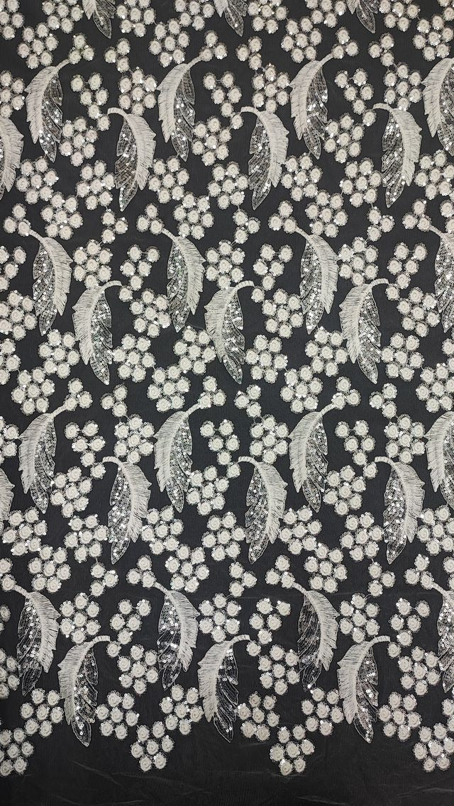 Tul bordado color blanco Plata A791, ideal para vestidos de noche de boda y de XV años