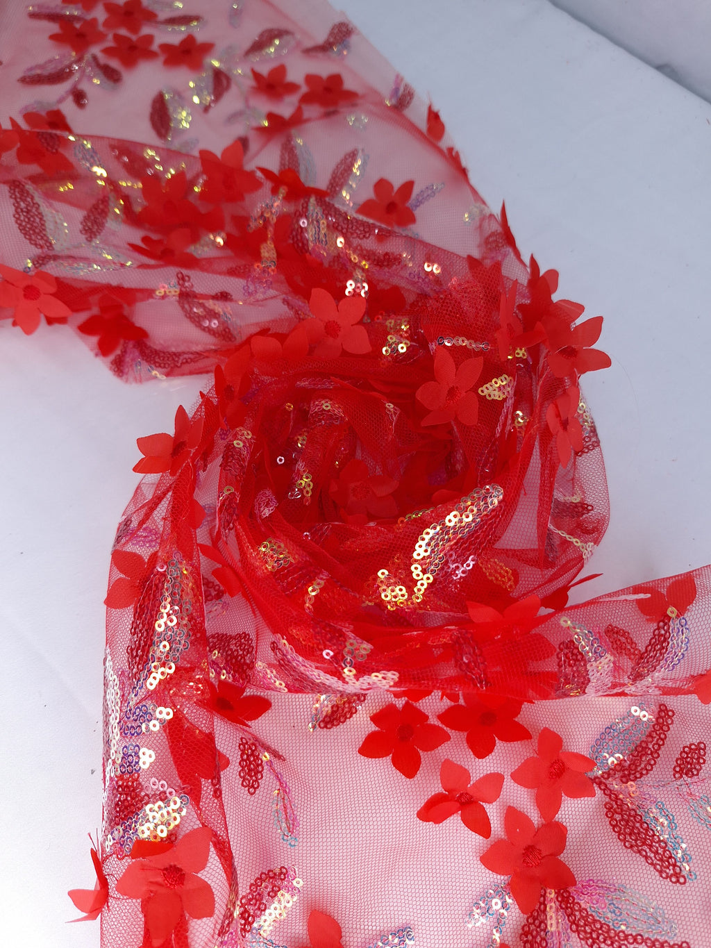 Tul bordado color rojo H103, ideal para vestidos de noche de boda y de XV años