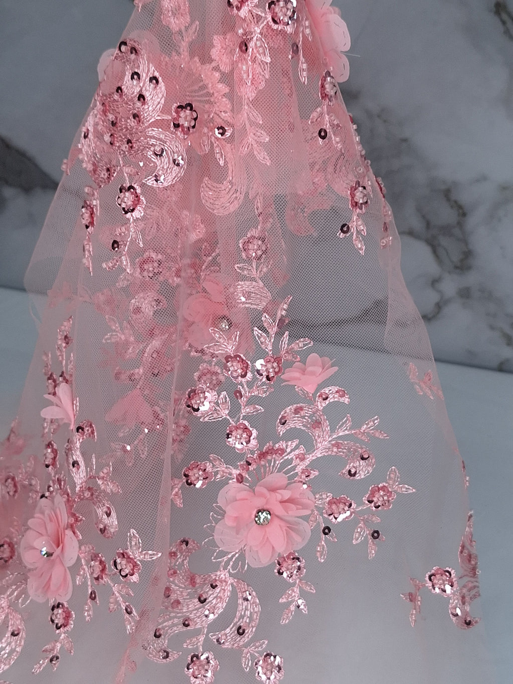 Tul bordado color rosa claro H132 para vestidos de noche, de boda y de XV años