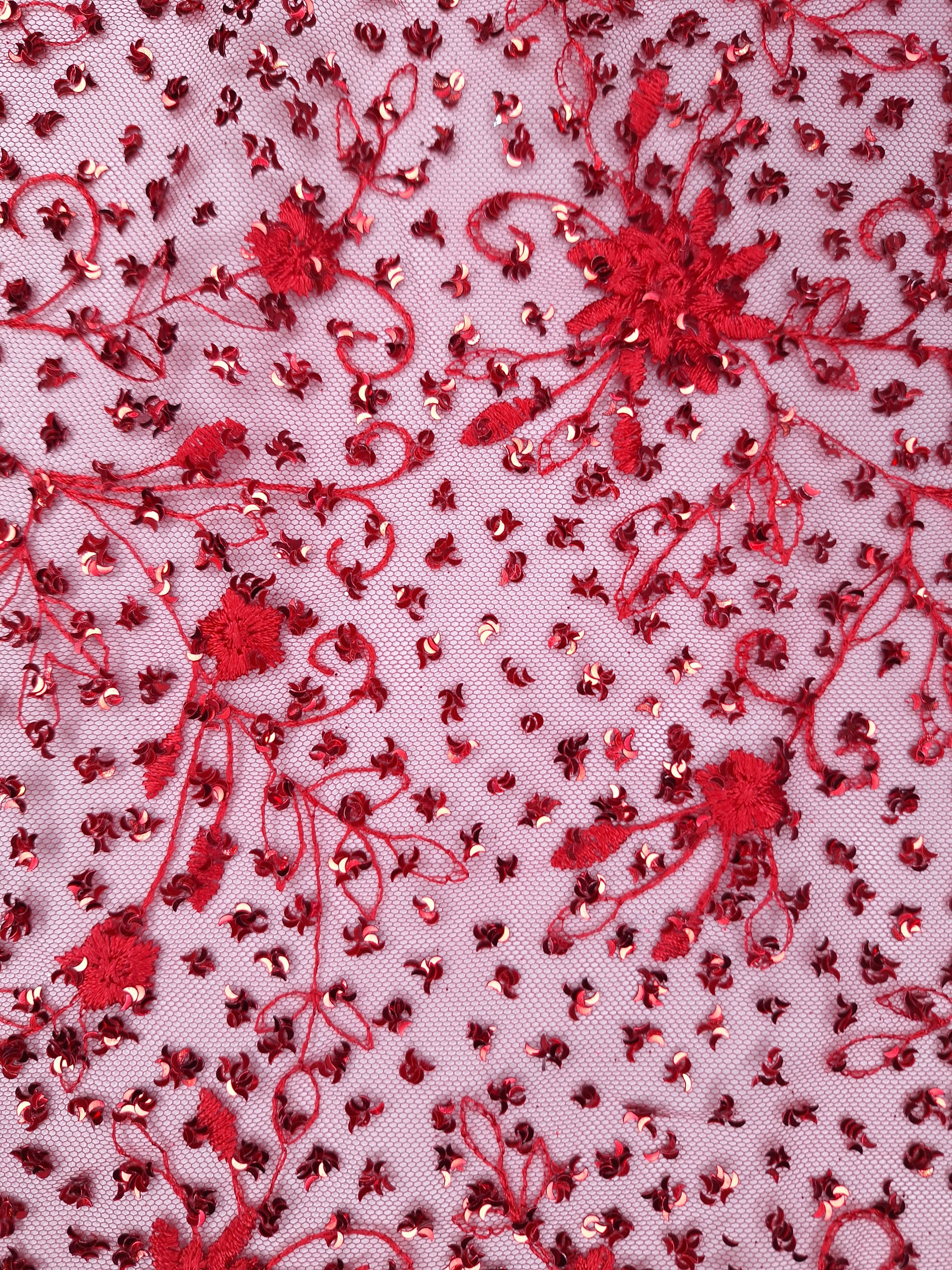 Tul bordado color rojo H099, ideal para vestidos de noche de boda y de XV años