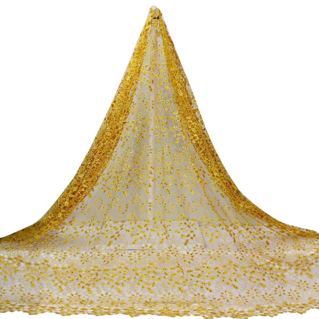 Tul bordado color amarillo A241, ideal para vestidos de noche de boda y de XV años