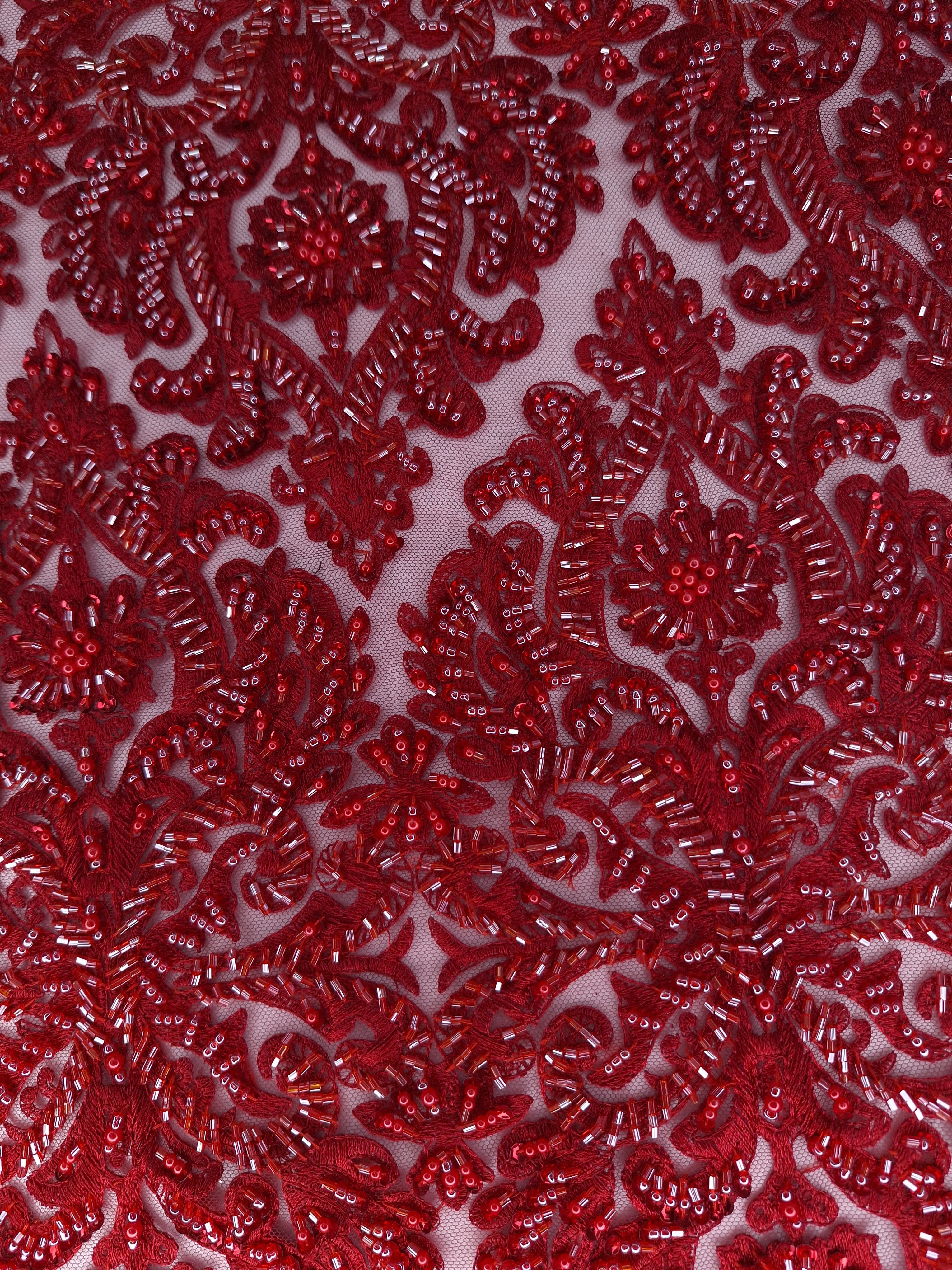Tul bordado color rojo A864, ideal para vestidos de noche de boda y de XV años