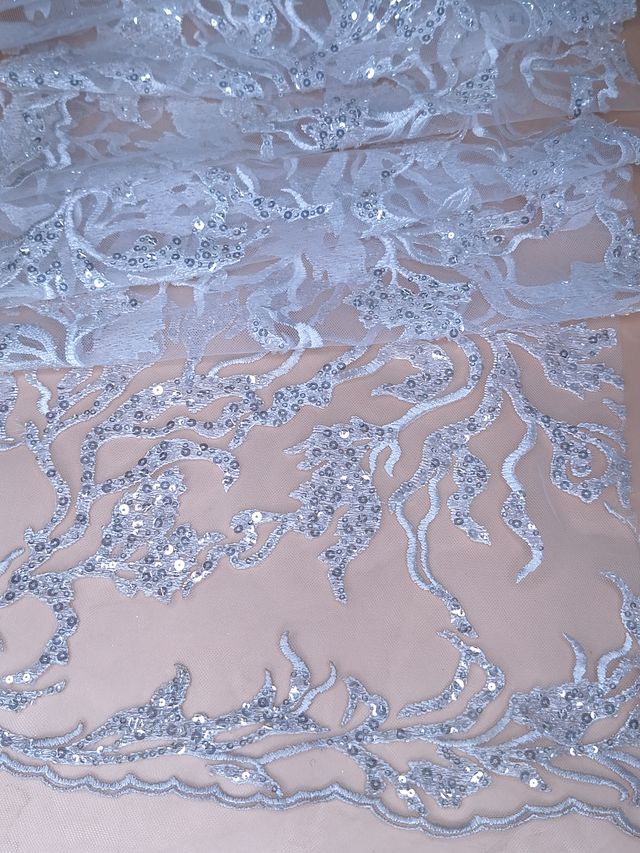 Tul bordado color blanco A946, ideal para vestidos de noche de boda y de XV Años
