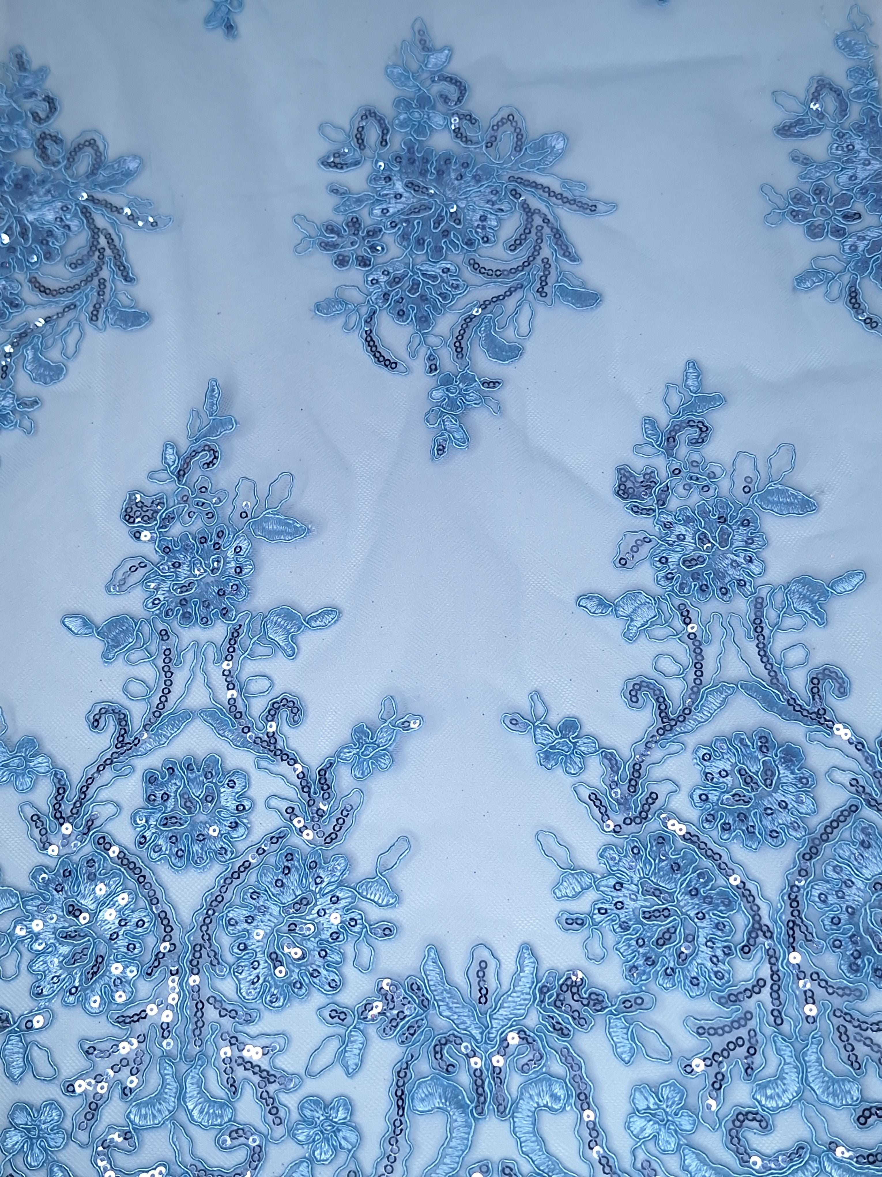 Tul bordado color azul cielo A977, ideal para vestidos de noche de boda y de XV años