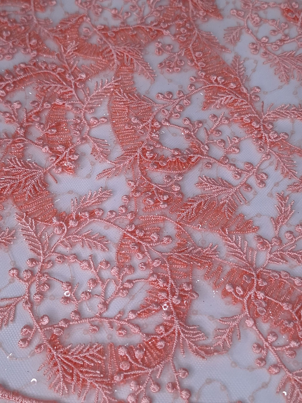 Tul bordado color rosa melon A933, ideal para vestidos de noche de boda y de XV años