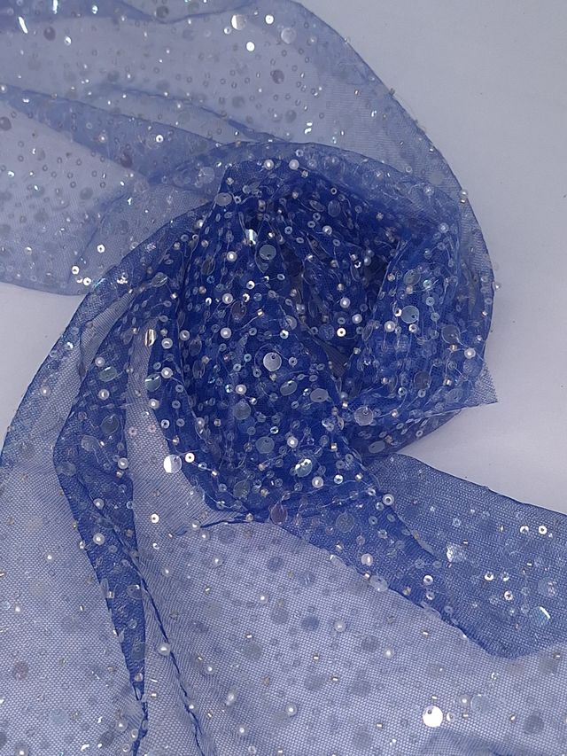 Tul bordado color azul rey A985, ideal para vestidos de noche de boda y de XV años