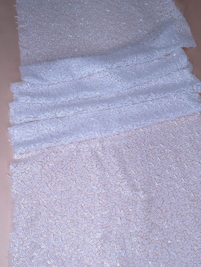 Tul bordado color blanco H093, ideal para vestidos de noche de boda y de XV años