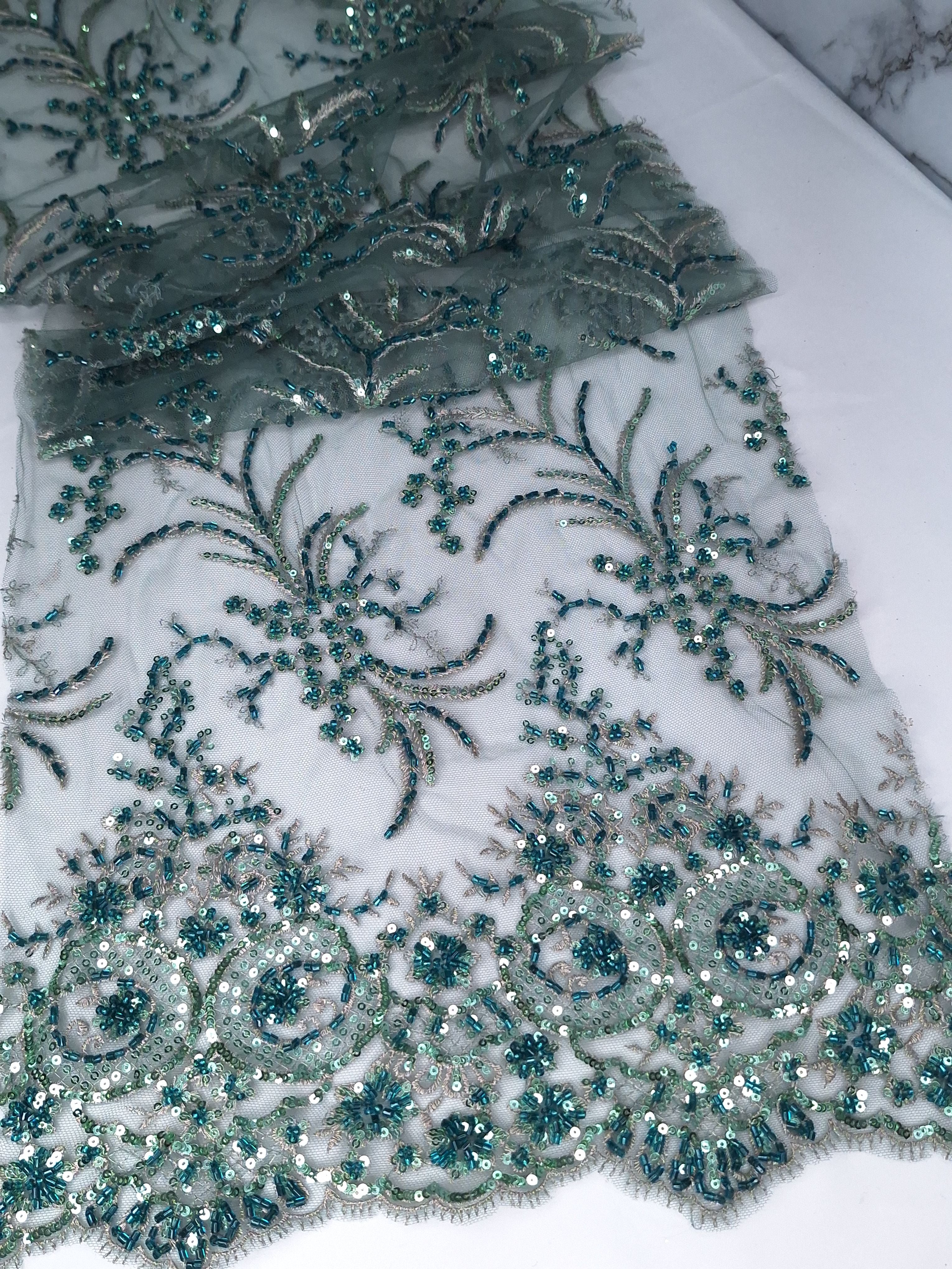 Tul bordado color esmeralda GR15, ideal para vestidos de noche de boda y de XV años