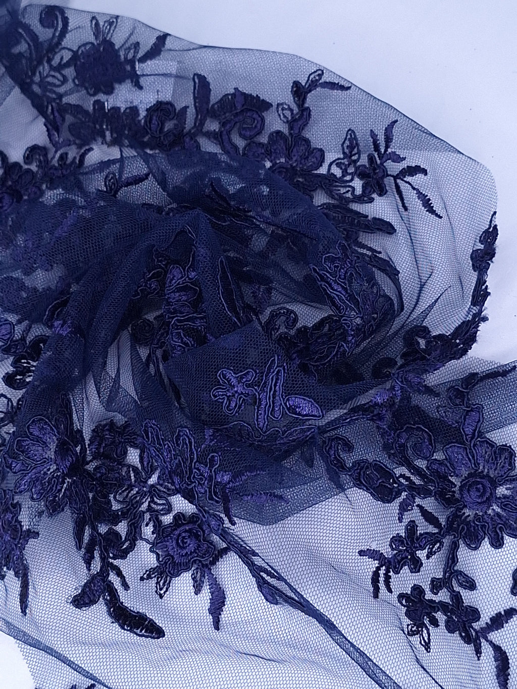 Tul bordado color azul marino A926, ideal para vestidos de noche de boda y de XV años