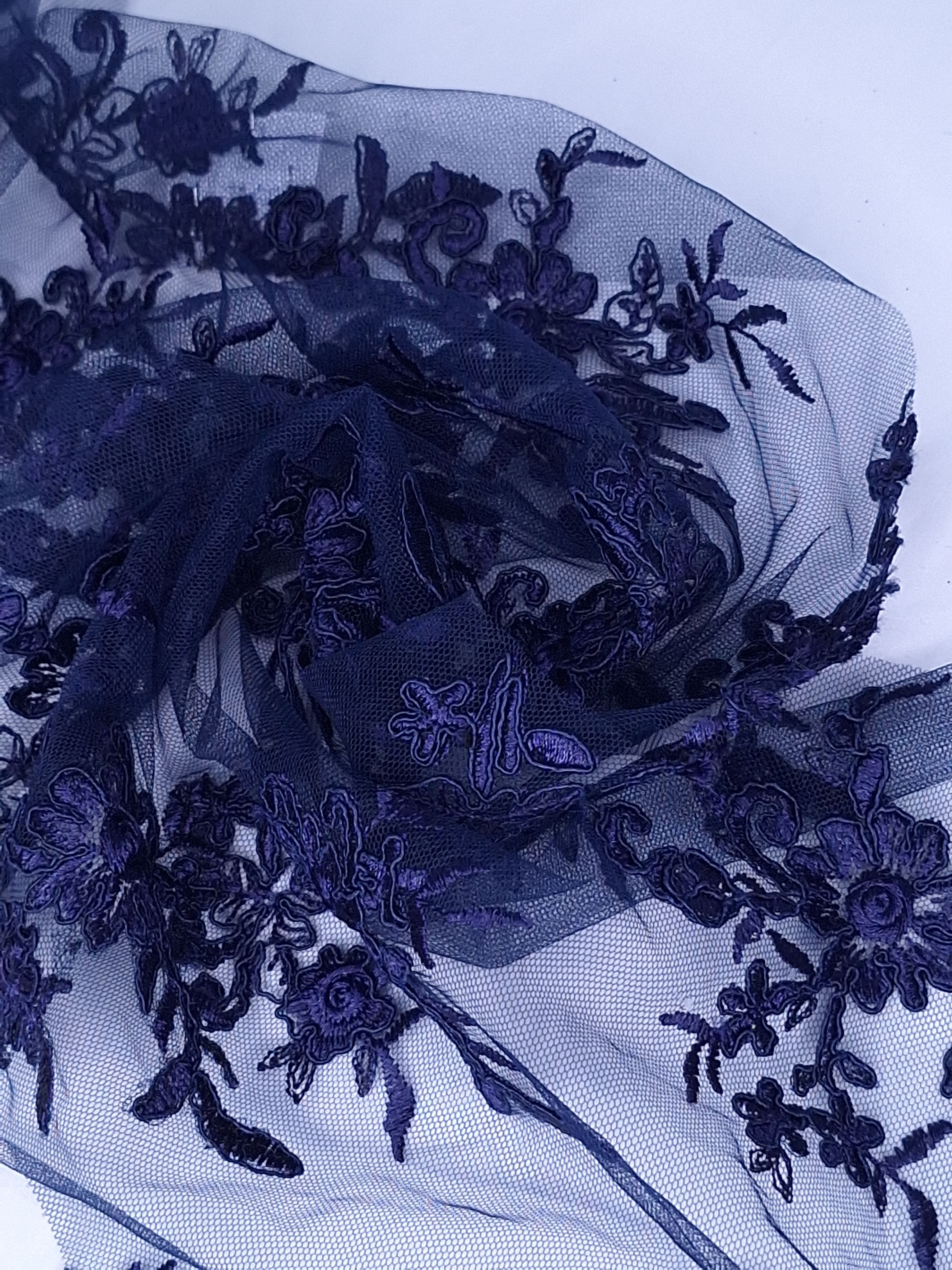 Tul bordado color azul marino A926, ideal para vestidos de noche de boda y de XV años