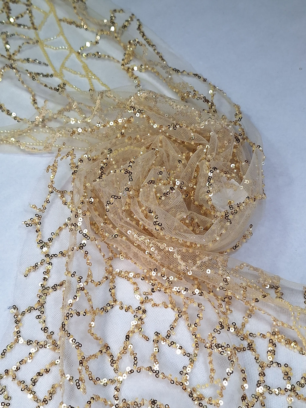 Tul bordado color oro A943, ideal para vestidos de noche de boda y de XV años