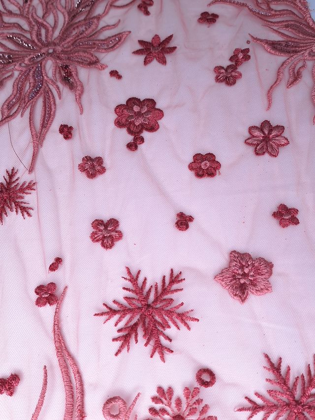 Tul bordado color coral A588, ideal para vestidos de noche de boda y de XV años