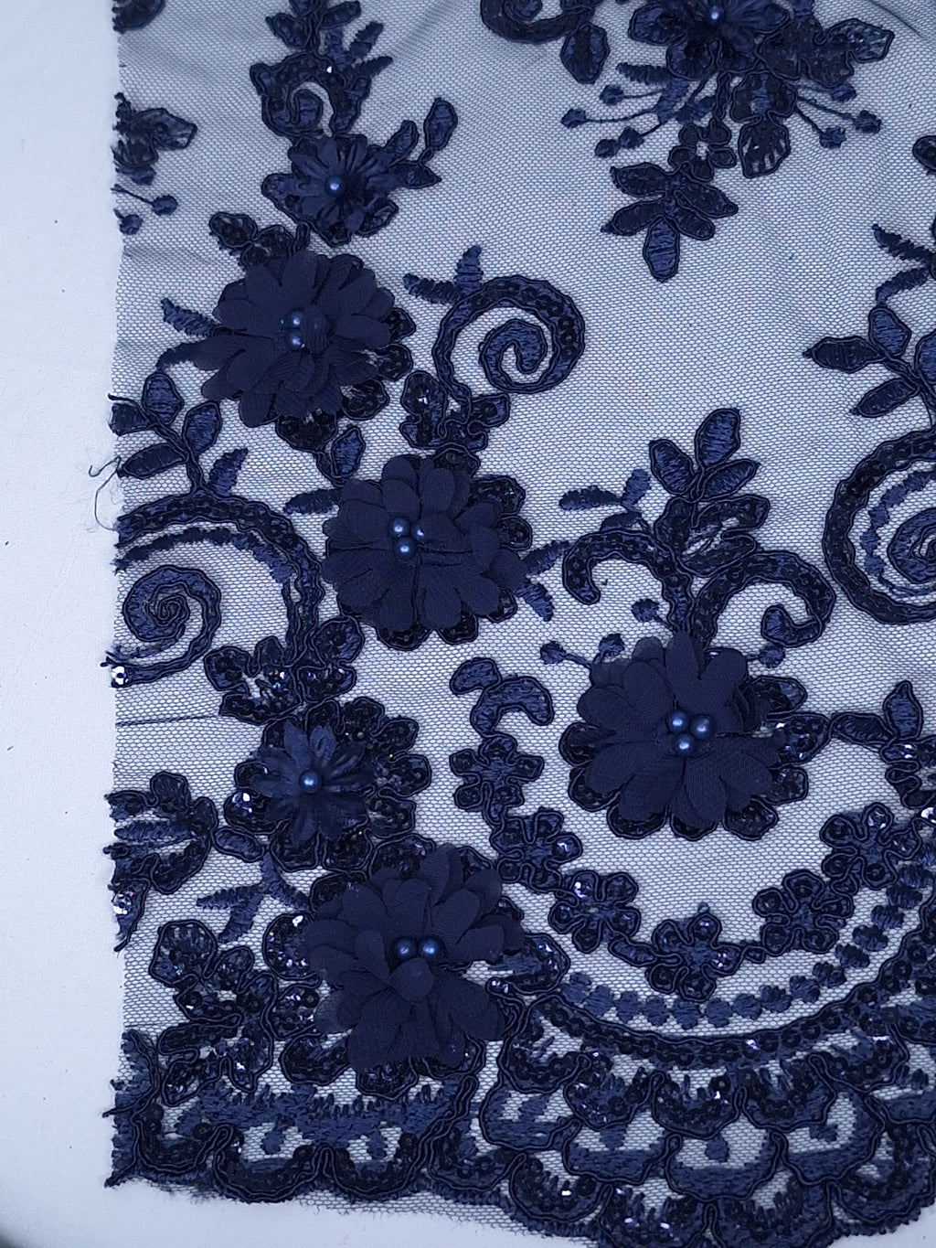 Tul bordado color Azul marino H164, ideal para vestidos de noche de boda y de XV años