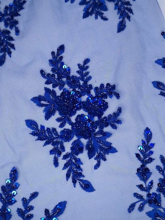 Tul bordado color azul rey A983, ideal para vestidos de noche de boda y de XV años