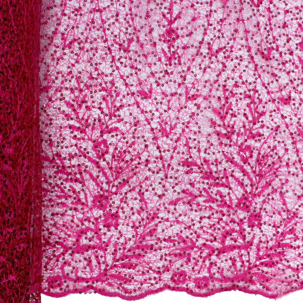 Tul bordado color fiusha A845, ideal para vestidos de noche de boda y de XV años