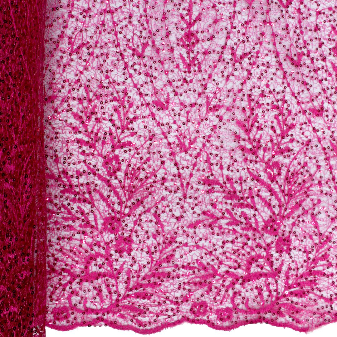 Tul bordado color fiusha A845, ideal para vestidos de noche de boda y de XV años