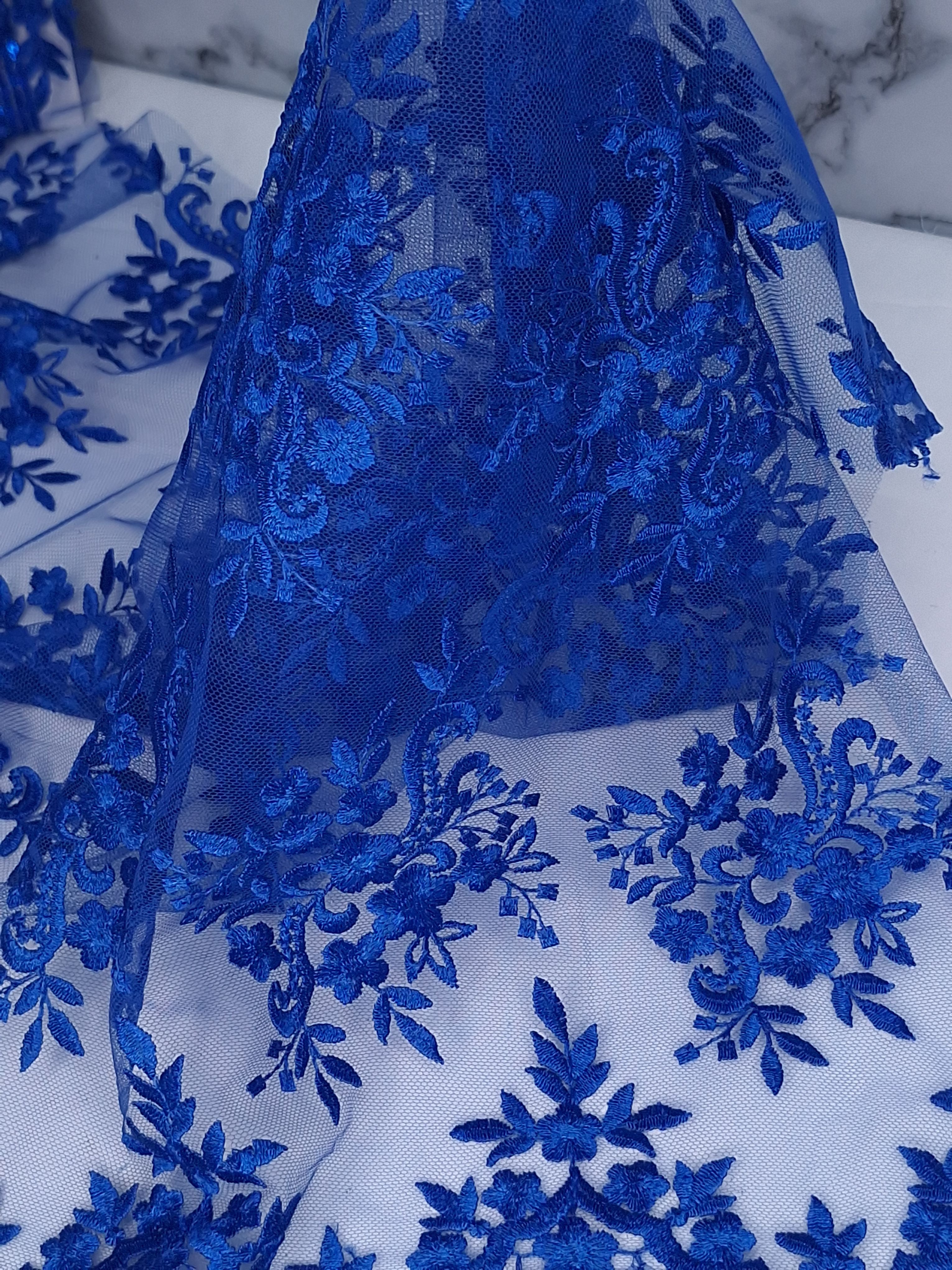 Tul bordado color azul rey A837, ideal para vestidos de noche de boda y de XV años